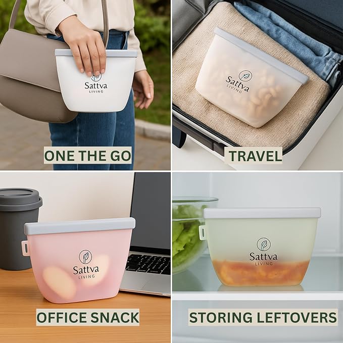 Silicone Food Storage Bags – 5 Pack (1000ml) | Reusable, BPA-Free, Leakproof | Freezer, Microwave & Dishwasher Safe | Eco-Friendly Silicone Snack & Meal Prep Bags
