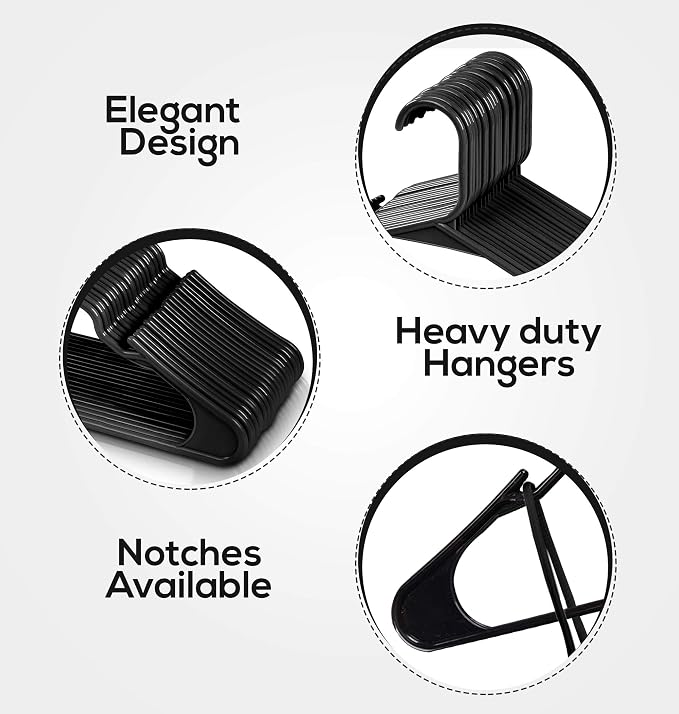 Utopia Home Clothes Hangers 60 Pack - Plastic Hangers Space Saving - Durable Coat Hanger with Shoulder Grooves (Black)