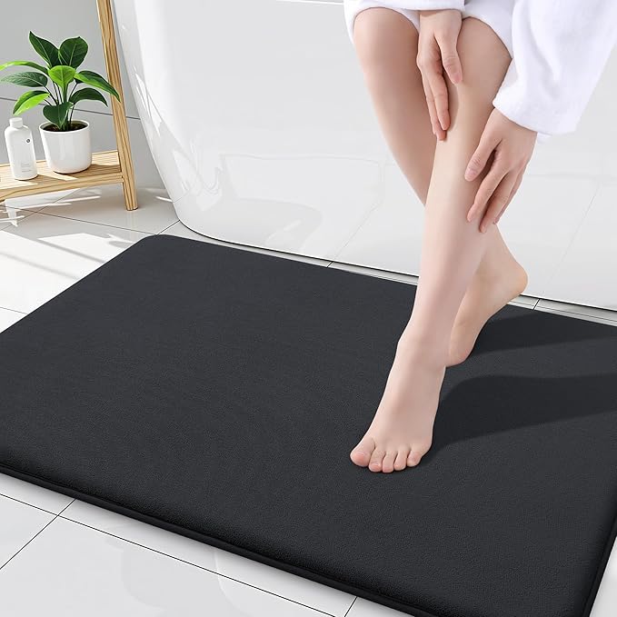 Smiry Memory Foam Bath Mat 34x21, Extra Soft and Absorbent Bathroom Mats, Non Slip Washable Carpet for Floor, Shower and Tub, Black