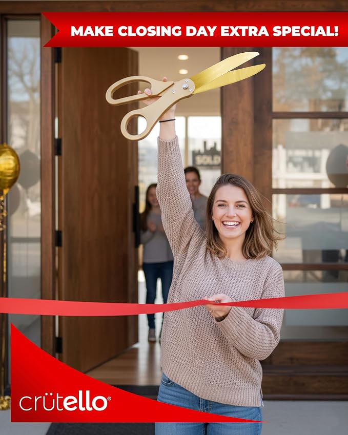 Crutello Ribbon Cutting Ceremony Kit - Grand Opening Ribbons and Scissors - 20"Giant Gold Scissors and 30 Foot Large Red Ribbon 4"Wide - Ceremonial Kit