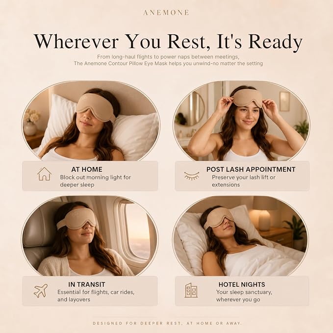 Anemone Contour Sleeping Mask for Women – Softer Than Silk Eye Masks for Sleep, Complete Blackout, Zero Eye Pressure Fit, Lightweight, Eye Care, Travel Essentials Included
