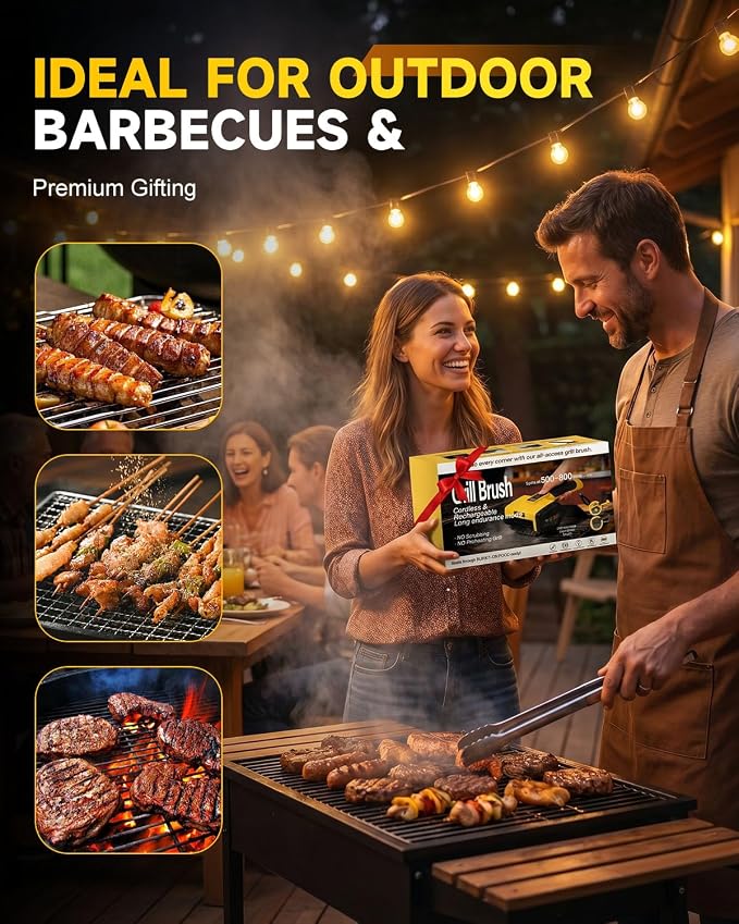 Electric Grill Brush, Cordless Rechargeable BBQ Grill Cleaner with Max 800RPM, 360° Adjustable Angle, 240-Min Runtime, 4000mAh Electric Grill Cleaning Brush with Stainless Steel Head for Outdoor Grill