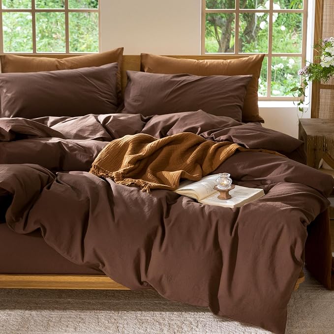 MooMee Duvet Cover Set 100% Washed Cotton Linen Like Oversized King | Relaxed Linen-like Texture. Soft, Breathable & Long-lasting Comfort. Lightweight. Hidden Zipper with 8 Interior Corner Ties