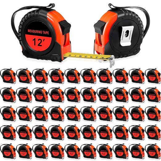 Copkim 50 Pieces Tape Measure Retractable and Easy Read with Fractions Marked Easy Read Basics Self Locking Measuring Tape Bulk for Engineer Contractors(12 Ft,Red)