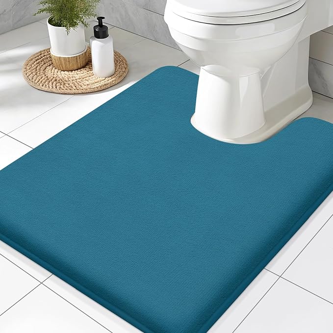 Smiry Memory Foam Toilet Rugs U-Shaped 24x20, Extra Soft Absorbent Non-Slip Contour Bathroom Rugs, Machine Washable Bath Mats for Toilet, Peacock Blue