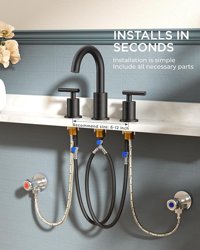 FORIOUS Oil Rubbed Bronze Bathroom Faucets 3 Hole, 8 in Widespread Bathroom Sink Faucet Bronze with Pop Up Drain, 3 Piece Vanity Faucet ORB with 24" CUPC Supply Hoses, 6" to 10" Sink Restroom Remodel