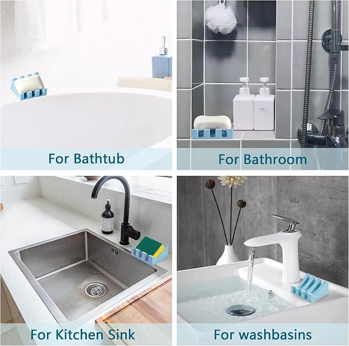 Self Draining Soap Dish Holder,Silicone Soap Dish,for Bathroom,Kitchen, Sponges，Can Extend Soap Life，Keep Soap Bars Dry and Easy Cleaning (Sky Blue,1-Pack)