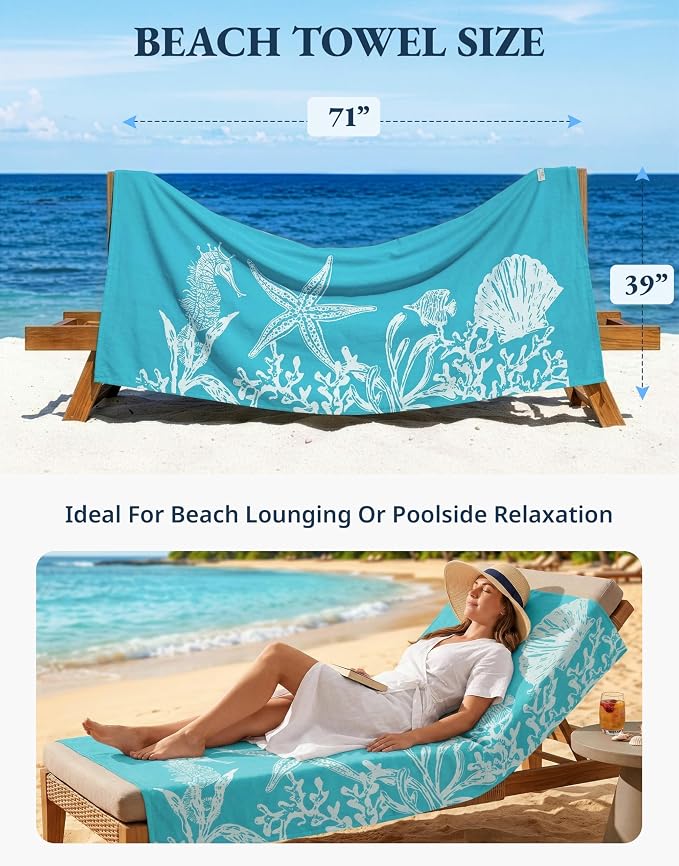 LANE LINEN Beach Towels 6 Pack, Super Absorbent, Extra Large - Coral Beach | Oversized Pre-Washed Large Stylish Pool Towels for Adults - Quick Dry Lightweight Travel Towel - 39"x71", Vacation Essential