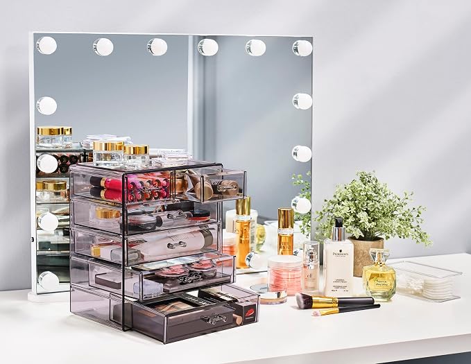 Sorbus Acrylic Makeup Organizer Set, 6-Drawer Vanity & Countertop Cosmetic Storage with Small & Wide Drawers, Purple Makeup Storage for Brushes, Lipsticks, Jewelry – Holiday Gift for Women & Teens