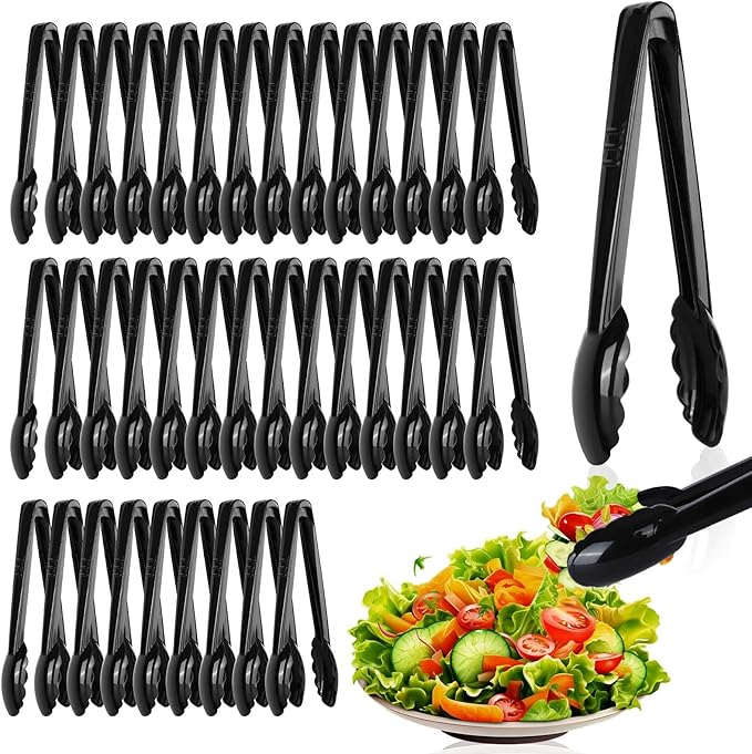 Mwellewm 40 Pcs Plastic Tongs for Serving Bulk 9 Inch Serving Disposable Tongs, Plastic Serving Utensils, Heavy Duty Salad Tongs for Kitchen Buffets BBQ Events Catering