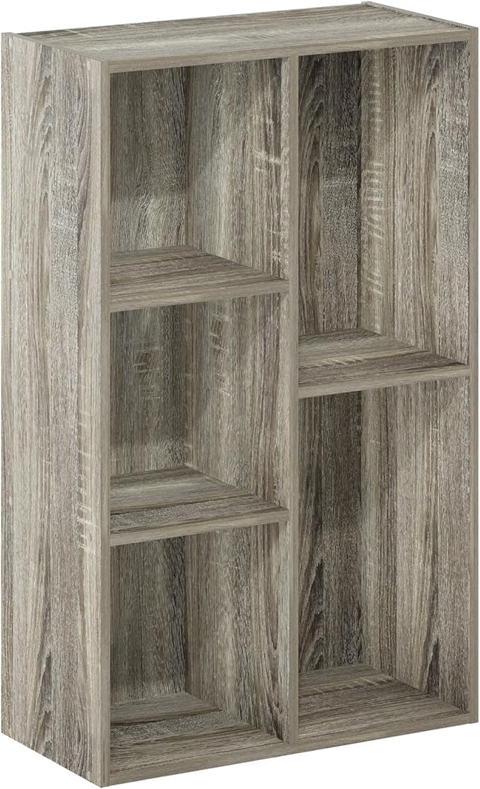 Furinno LUDER Book Shelf, 5-Cube Bookshelf, Reversible Bookcase, 9.4 x 19.5 x 31.5, Easy Assembly, for Living Room, Bedroom, Home Office, French Oak