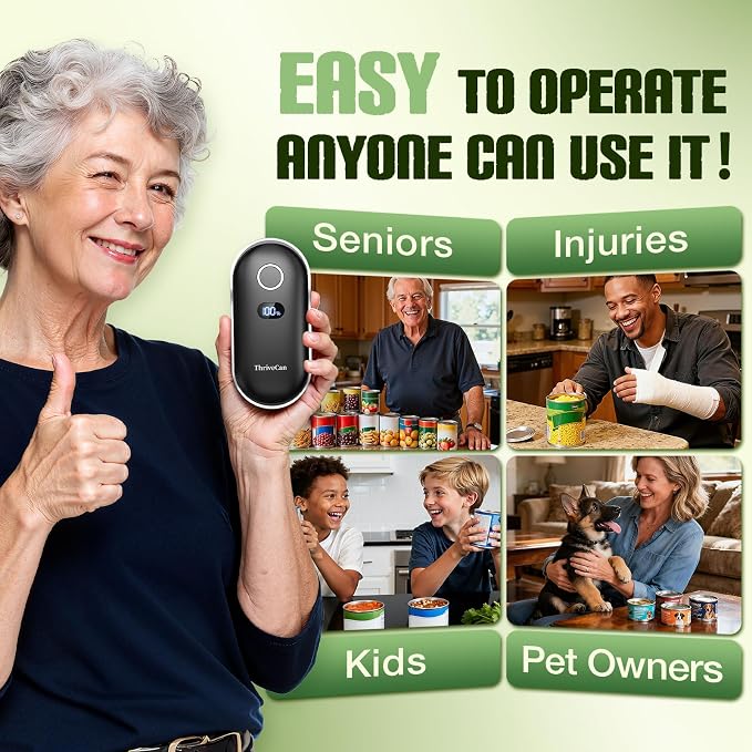 Rechargeable Electric Can Opener – One-Touch for Seniors & Arthritis & Weak Hands, Smooth-Edge Side-Cut, Hands Free & Easy, Ergonomic Design Works on All Can Sizes, Ideal Kitchen Gift Black