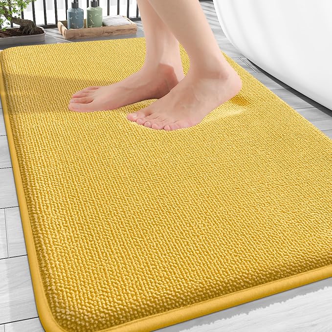 OLANLY Thick Memory Foam Bathroom Rugs 30x20, Absorbent Bath Mat, Yellow | Soft Quick Dry Bath Rugs Mats, Non-Slip, Machine Washable Carpet for Bathroom Floor, Tub and Shower, Home Decor Accessories