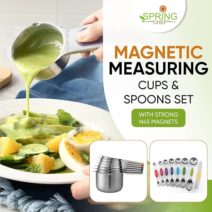 Spring Chef Premium Swivel Vegetable Peeler, Black & Magnetic Measuring Cups & Spoons, Set of 15 with Leveler, Multicolor - 2 Product Bundle