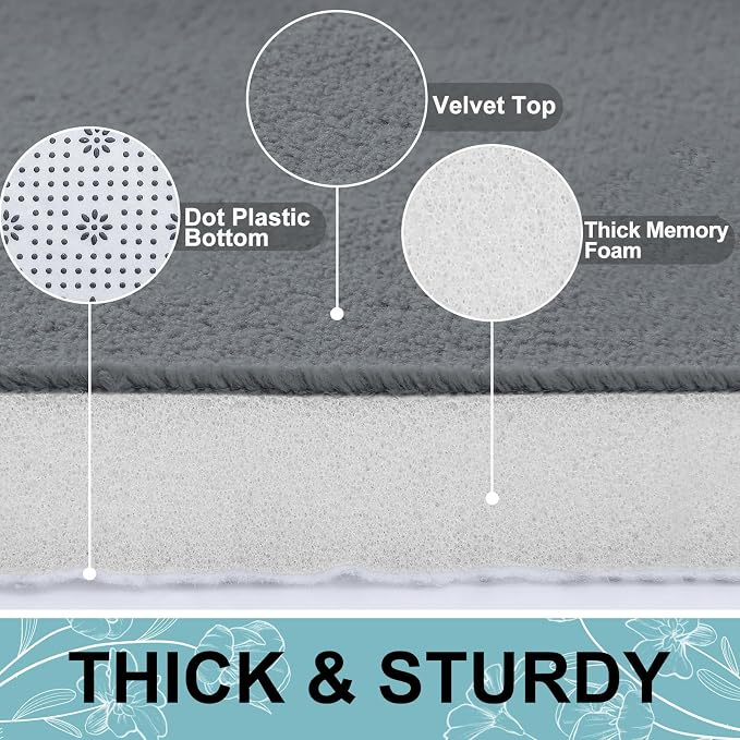 Smiry Memory Foam Toilet Rugs U-Shaped 20x20, Extra Soft Absorbent Non-Slip Contour Bathroom Rugs, Machine Washable Bath Mats for Toilet, Dark Grey