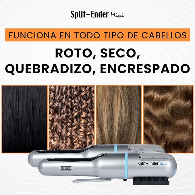Split-Ender Mini Cordless Split End Hair Trimmer for Dry, Damaged, Brittle, or Frizzy Hair - Battery Operated Clipper for Straight and Curly Hair - Blue