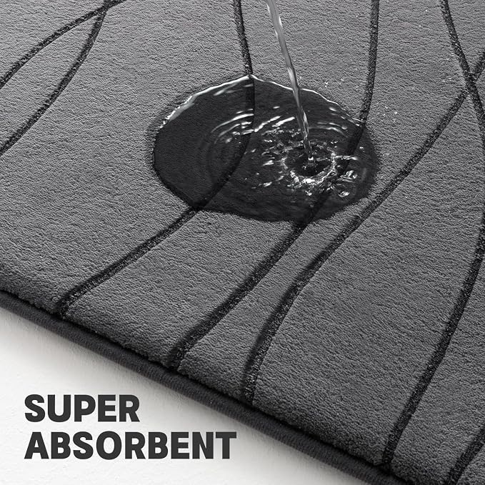 YIHOUSE Bathroom Rugs Set 2 Piece, Memory Foam Bath Mat Dark Grey | U Shaped+Small Mat, Ultra Soft, Absorbent, Non-Slip, Machine Washable, for Bathroom, Sink and Toilet