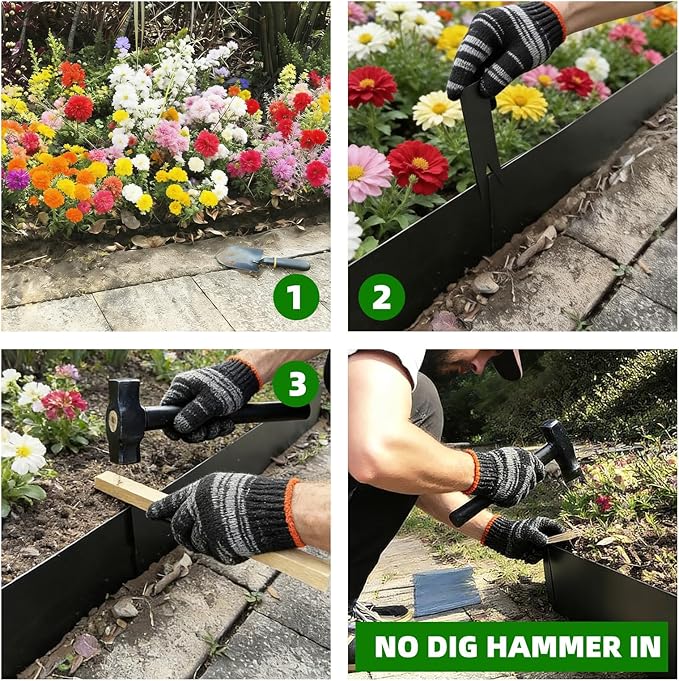 12 Pack Galvanized Steel Landscape Lawn Edging, 40" X 8" Metal Landscape Edging Border with 12 Clips, Metal Garden Edging Border, Metal Edging for Landscaping, Garden, Yard, Pathway(40Ft Total)