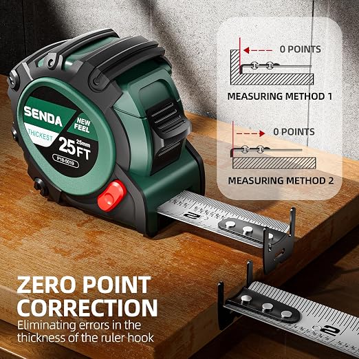 SENDA 4 Pack Tape Measure 25Ft - Heavy Duty Tape Measure with 25mm Wide with Three Stops, High Precision Measuring Tape Retractable Measuring Tape, Rubber for Comfortable Grip, Fraction Markings