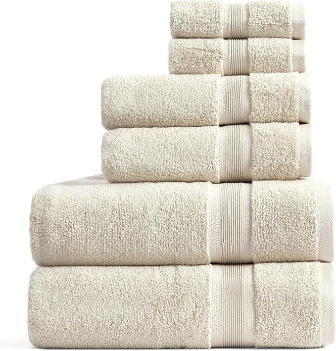 Springtree Home Luxury Bamboo Rayon Bath Towel Set | 6-Piece Set | Sand | 35% Bamboo Rayon - 65% Zero Twist Cotton | Absorbent Quick-Dry Towels for Bathroom | Ultra Soft | OEKO-TEX Standard 100