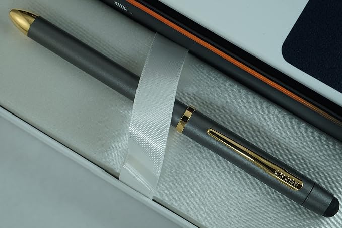 Cross Tech3+ with Sophisticated Brushed diamond pattern finish Barrel & interchangeable cap tops, Multi-function Pen - 0.5 MM Lead Pencil, Black & Red Ink Refills in One Pen. (Gray)