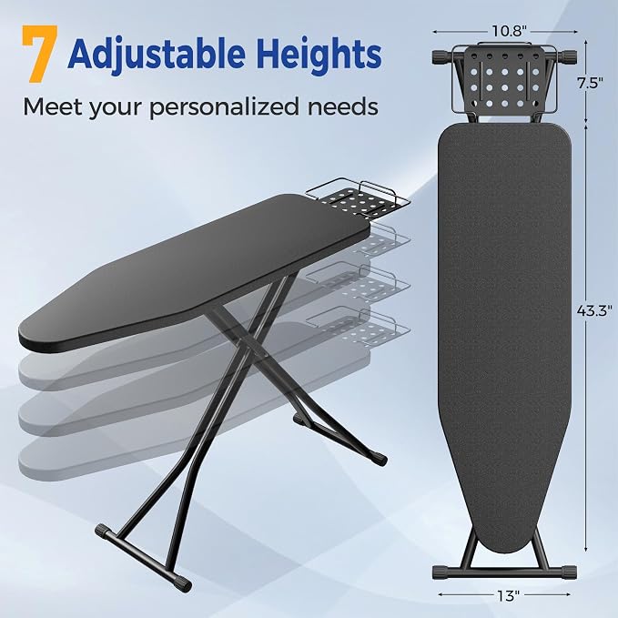 BEWISHOME Foldable Ironing Board Full Size,Height Adjustable Sturdy Iron Board,Compact and Space Save Iron Stand for Laundry Room,Home Use,43" X 13" Black KYB02B