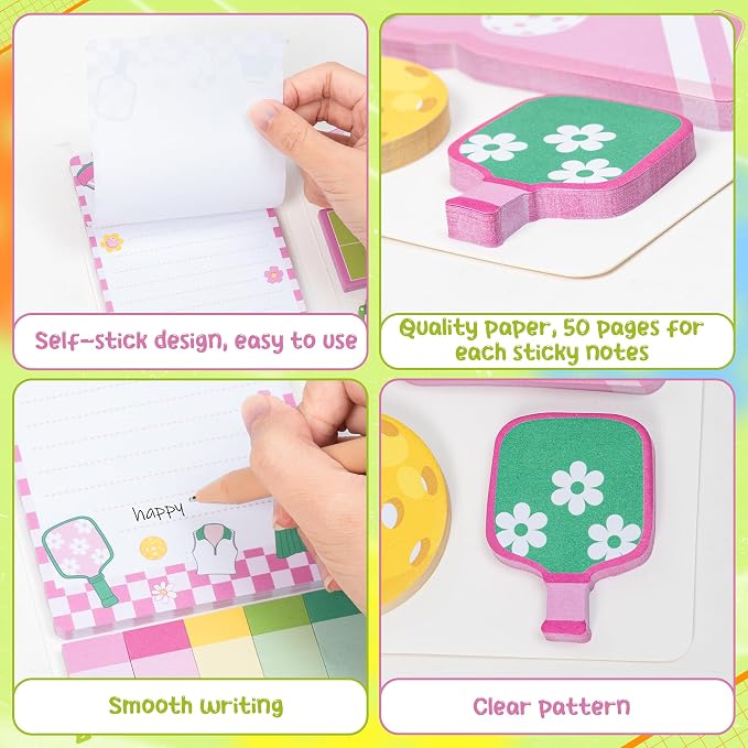 Xqumoi I Love Pickleball Sticky Notes Set - 550 Sheets - Cute Pink Pickleball Self-Stick Notes Pads Sports Divider Tabs Bundle Writing Memo Pads Back to School Office Supplies Small Gift