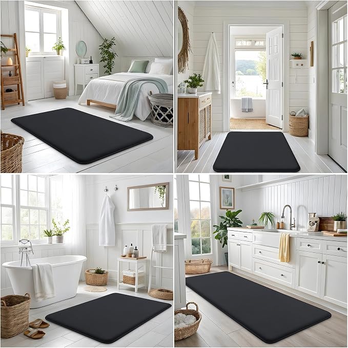 Smiry Memory Foam Bath Mat 47x32, Extra Soft and Absorbent Bathroom Mats, Non Slip Washable Carpet for Floor, Shower and Tub, Black