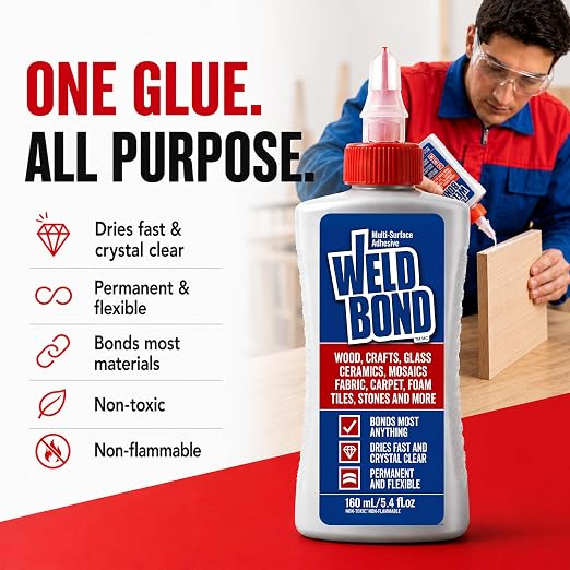 Weldbond Multi-Surface Glue Non Toxic for Mosaic Wood Ceramic Craft 5.4oz | Non Toxic Glue Dries Crystal Clear Heavy Duty Adhesive Glue for Craft, Ceramic, Wood Working, Glass, Porcelain, Tile and more