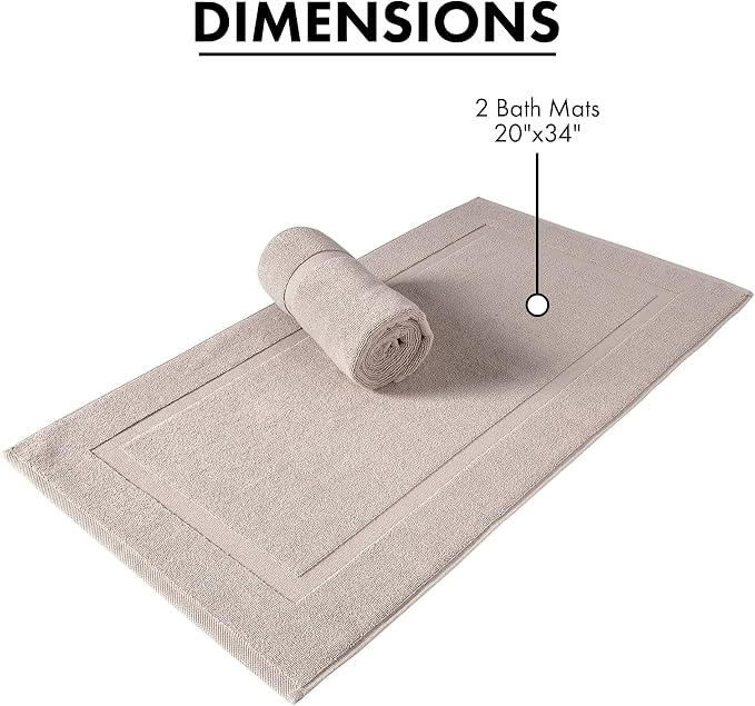 SALBAKOS 2-Piece 100% Turkish Cotton Bath Mat Towel, 20x34 inch, Taupe | Bathroom Floor Towels, Thick Soft Most Absorbent Quick-Dry Durable Large Size Foot Rug, Premium Hotel Quality Made in Turkey