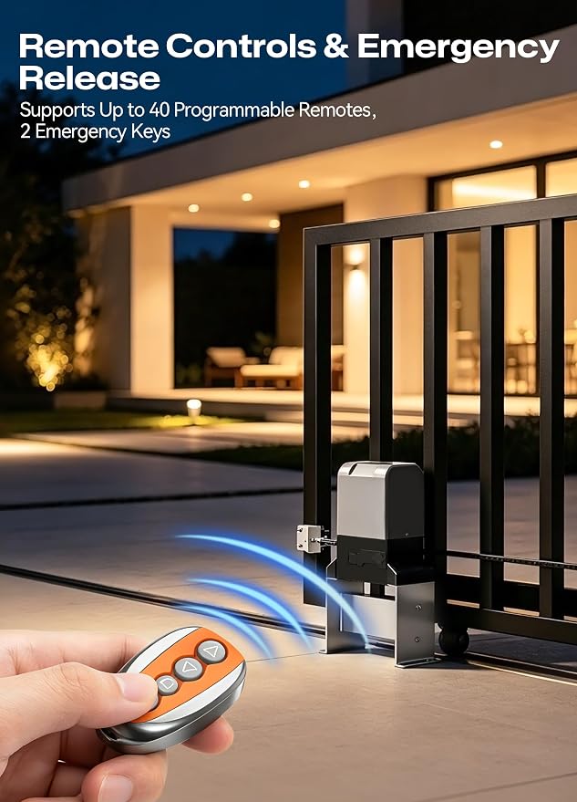 4000lb Heavy Duty Sliding Gate Opener Kit, 750W Automatic Chain Drive Gate Operator with 2 Remotes & 20ft Chain, 110V Motor with IR Sensor, WiFi Bluetooth Control for 40ft Driveway Gates