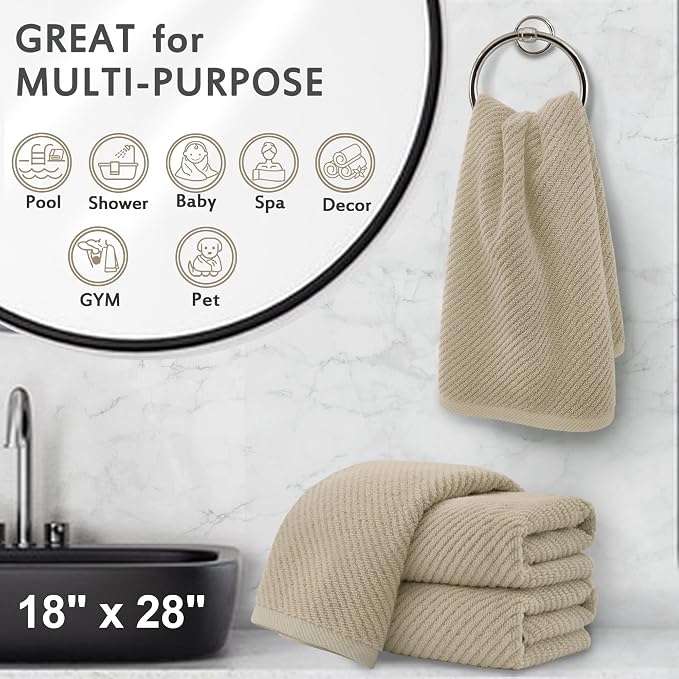 VOOVA & MOVAS Bathroom Hand Towels 4PC, 100% Cotton, 18x28 in, Dark Beige | Thick, Quick Dry, Soft, Absorbent, Luxury Towel Set, Bathroom Essentials, Ideal For Home, Guest Bathroom