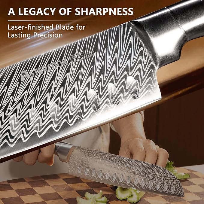 Knife Set, Astercook 21 Pieces Kitchen Knife Set with Built-in Sharpener, German Stainless Steel Knife Block Set, Razor-Sharp Knives with Full-tang Handle, Dishwasher Safe Kitchen Utensils Set