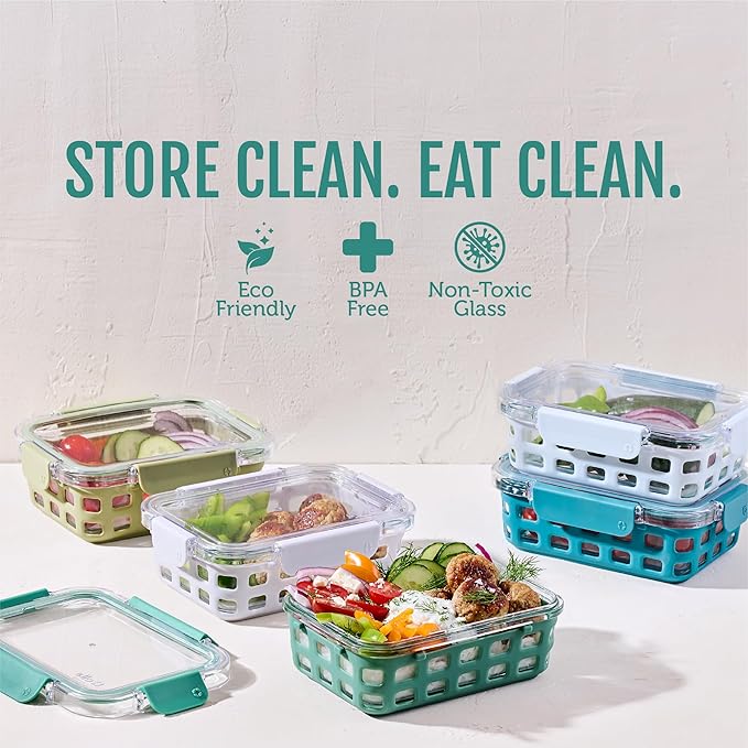 Ello Duraglass 3.4 Cup Glass Meal Prep Containers, 10 Pc, 5 Pack, Olive Tree