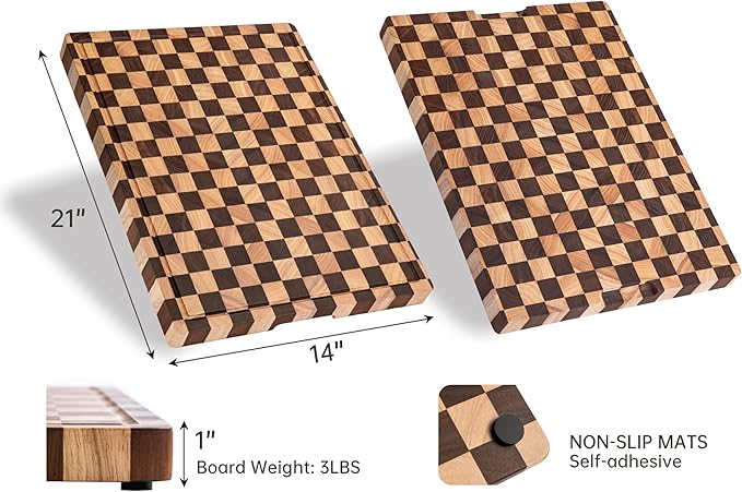 Checkered Cutting Boards for Kitchen, 20" x 15" Chopping Board | 1" Thick Acacia Wood Cutting Board with Juice Grooves, Extra Large Butcher Block for Prep, Serving, Stovetop with Gift Box