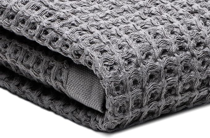 SUTERA Silverthread Waffle Towel CA-Grown Pima Cotton (Bath, Grey) 31"x57" | Waffle weave design, quick drying, ultra soft, lightweight, and absorbent with pilling-resistant Pima Cotton luxury comfort.
