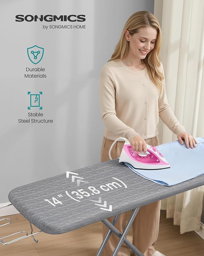 SONGMICS Full Size Ironing Board, Steel Frame with Cover and Sponge Pad, Foldable Standard Ironing Board with Iron Rest, 54 x 14 x 36.6 inches, Gray, Borix Collection ULLB002G101S