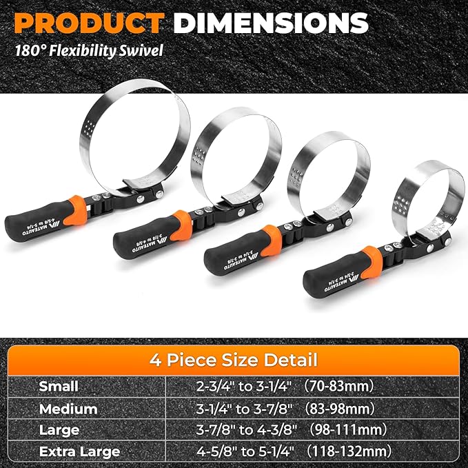 Oil Filter Wrench Set, 8 Piece Adjustable Oil Filter Wrenches 2-3/4" to 5-1/4", 9" & 12" Universal Oil Filter Removal Tool with 1/2" to 3/8" Adapter, Organized in Storage Case (8-Piece Set)