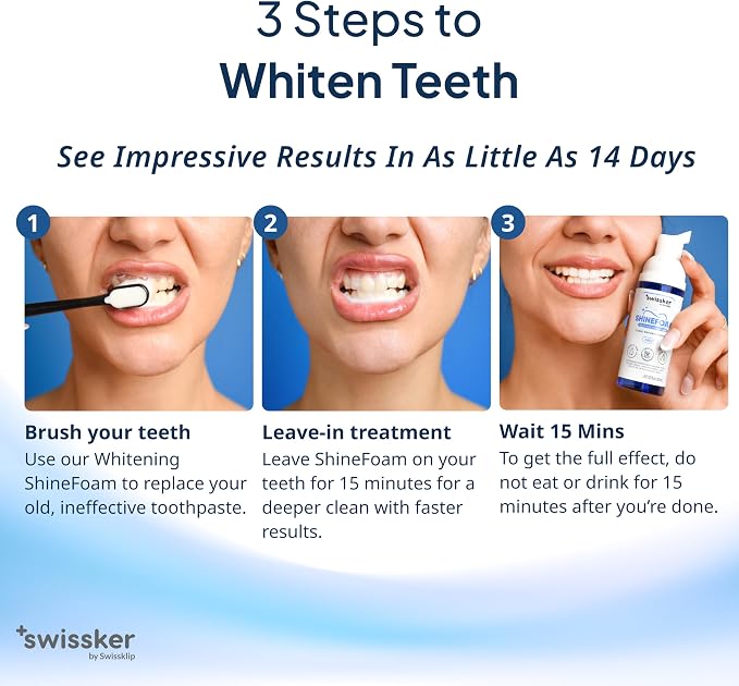 Swissker by Swissklip ShineFoam | Teeth Whitening Foam | Mint Flavor Whitening Toothpaste | Teeth Whitener I Professional Teeth Whitening Kit | 100% Vegan - Made in USA - 1.69 oz - Pack 3 | 3 Pack: Whitening Gel Kit, Teeth Whitener, Hydrogen Peroxide F...