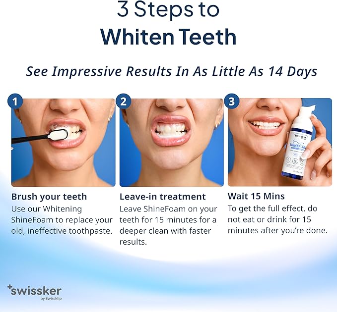 Swissker by Swissklip ShineFoam | Teeth Whitening Foam | Mint Flavor Whitening Toothpaste | Teeth Whitener I Professional Teeth Whitening Kit | 100% Vegan - Made in USA - 1.69 oz - Pack 2 | 2-Pack, Whitening Gel Kit, Teeth Whitener, Hydrogen Peroxide F...