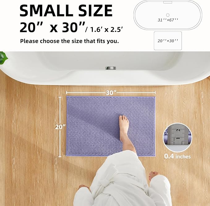 TYUU Bathroom Rugs Non Slip Washable, Super Absorbent Thin Bath Mat Small Quick Dry Low Pile Bathroom Rug, Lavender 20"x30"