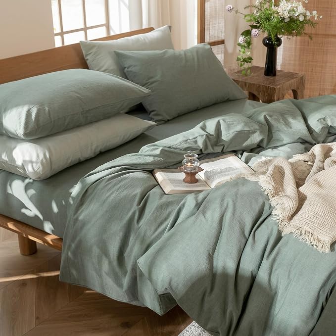 MooMee Duvet Cover Set 100% Washed Cotton Linen Like King | Relaxed Linen-like Texture. Soft, Breathable & Long-lasting Comfort. Lightweight. Hidden Zipper with 8 Interior Corner Ties