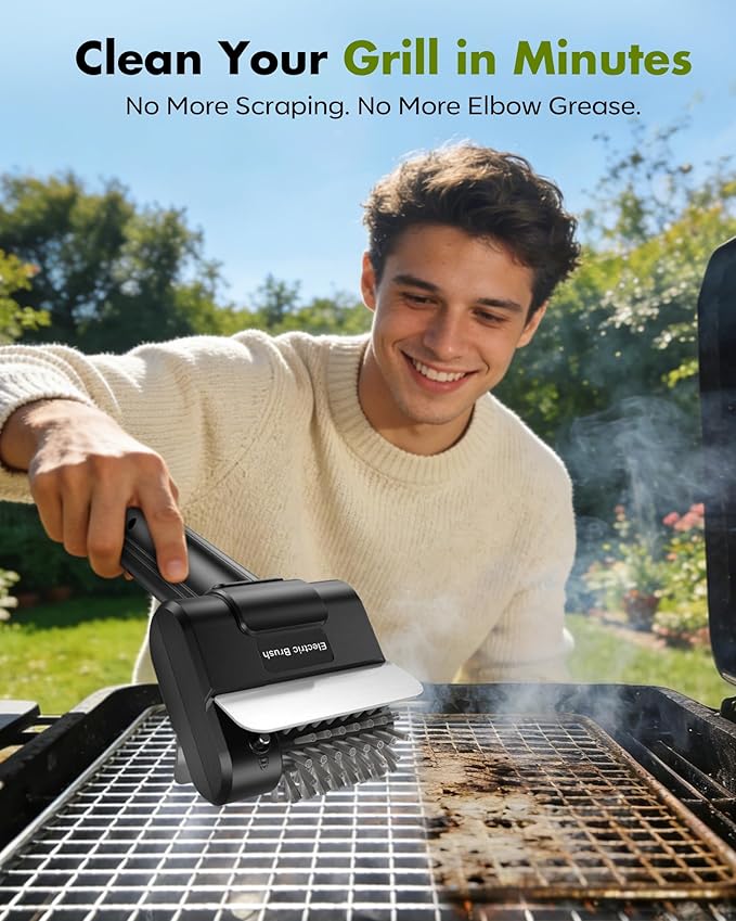 YIGUCordless Electric BBQ Grill Cleaner – Rechargeable Electric BBQ Brush, 1500 RPM, 100-minute runtime, Comes with 1 Removable Replacement Brush Head, Suitable for Outdoor BBQ Grills.