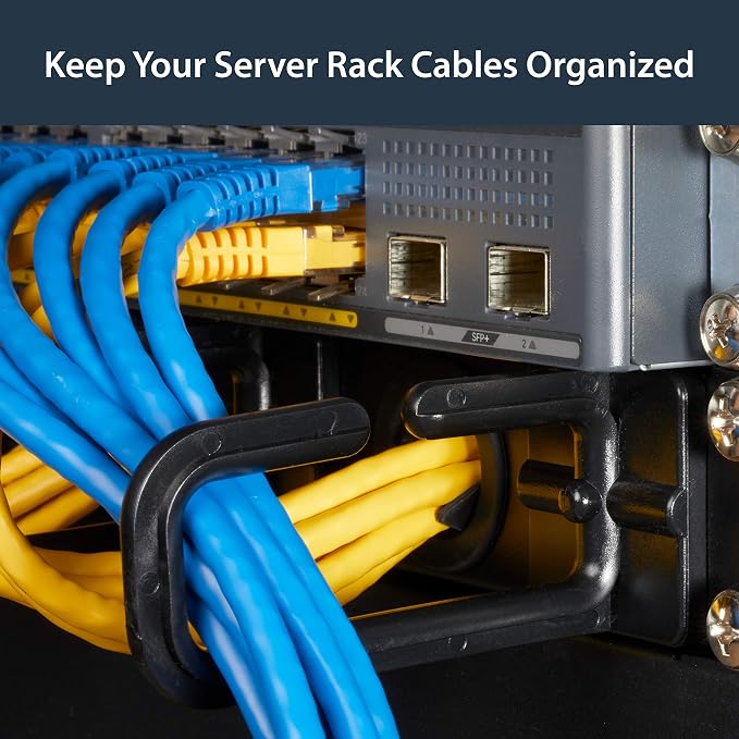 StarTech 1U 19in Horizontal Cable Manager, D-Ring, Steel (CABLMANAGERH) | Passthrough holes, 5 routing loops, Fits 2 or 4-post racks, M5 cage nuts and screws, EIA-310-E, 3.75in depth