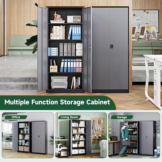 Metal Garage Storage Cabinets with Lock Door and Adjustable Shelves, Steel Tool Cabinets for Home,Office,Warehouse Organisieren (Black Gray)