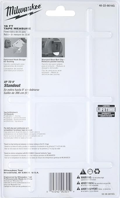 Milwaukee 48-22-6616G 2-Pack of 16’ Compact Tape Measures w/ Double-Sided Tape and Scoring Hook