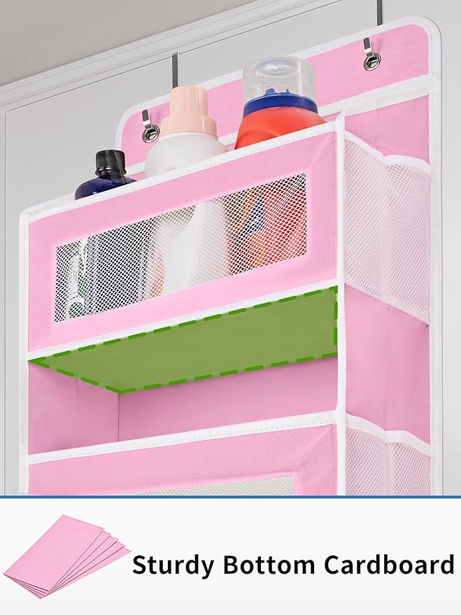 JARLINK Over the Door Organizer for Pantry, Bathroom, 5 Shelf Pink, 2 Pack | Anti-Tilt Design, 44 lb Load Capacity, Hanging Door Organizer with 5 Large Capacity Pockets, Behind Door Storage for Nursery