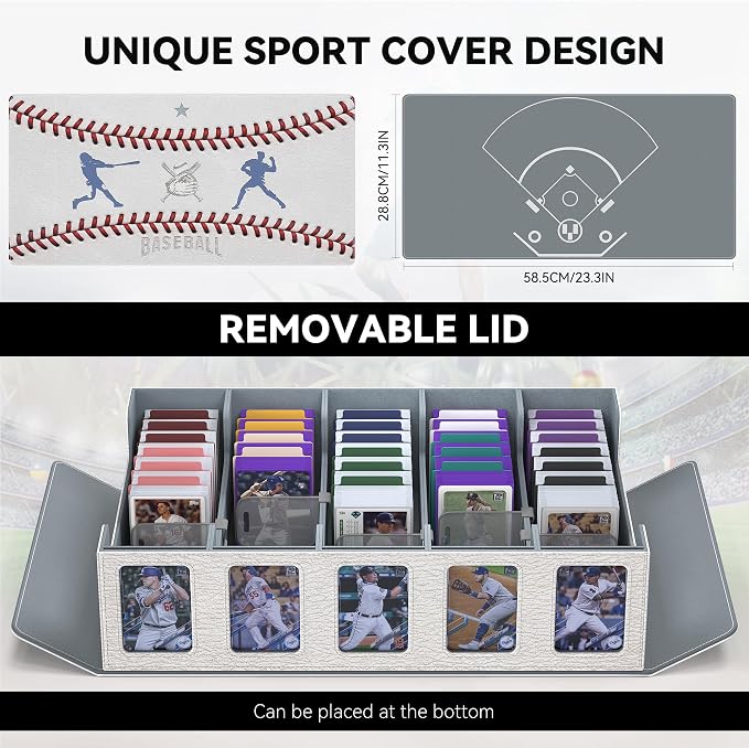 Kabinka Baseball Card Storage Box with Window Display, 5-Row Sport Card Storage Box, 3900+ Card Deck Box for Baseball Sports Card TCG, 5 Top Loaders, 5 Stoppers, 48 Dividers, 1 Dice Tray(Baseball 1)