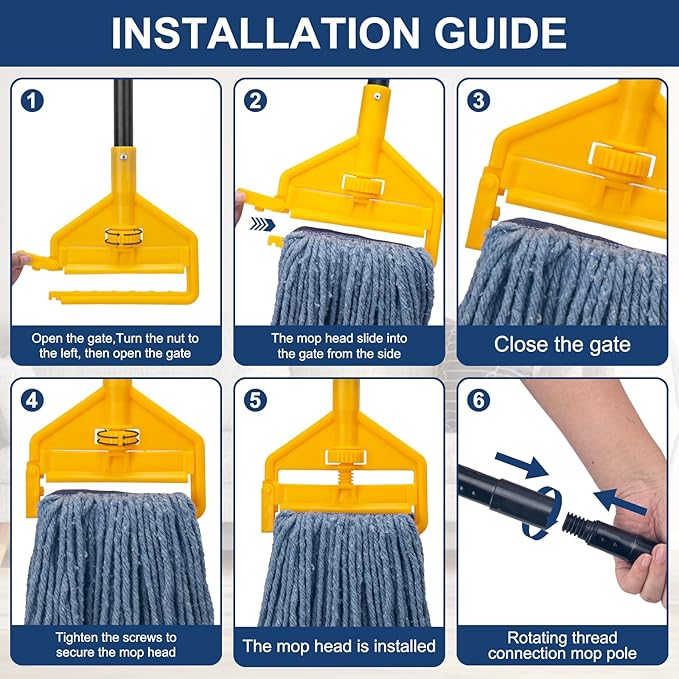 KeFanta 2 Pack Commercial Mop Heavy Duty Industrial Mops,60 inch Long Handle with Looped-End String Cotton Wet mop Head Replacement for House,Kitchen,Laminate,Tile,Vinyl,Hardwood Floor Cleaning(Blue)
