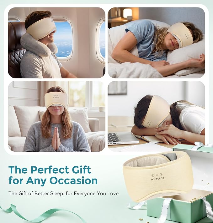 LC-dolida Sleep Masks with Bluetooth Headphones, Soft Seaweed Fiber Cotton Bluetooth Sleep Mask, Total Blackout Fully Wrapped Sleep Mask for Side Sleepers, Travel Meditation Gift, Nude